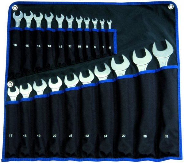 Satz CV-Gabel-Ringschlüssel, DIN 3113 6 - 32 mm SW, 21-tlg., in Rolltasche